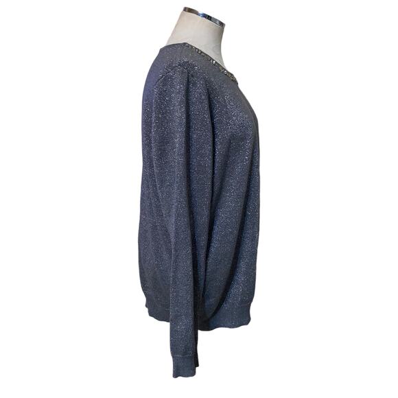 Jaclyn Smith Vintage Metallic Rhinestone Studded Embellished Sweater XL Gray - Picture 2 of 7